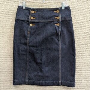 Lauren Ralph Lauren‎ Denim Skirt 6-Button Sailor Style Straight Knee